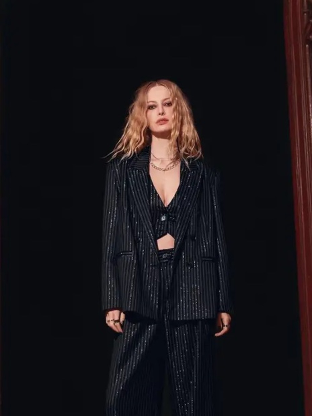 Nasty Gal Metallic Pinstripe Double Breasted Blazer